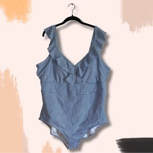 Striped Ruffle One Piece Swimsuit